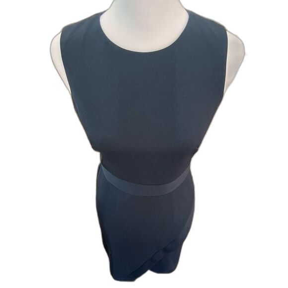 Maggy London Black Sleeveless Midi Sheath Dress Tulip Wrap Slit Work Office Sz 4 - Picture 5 of 8